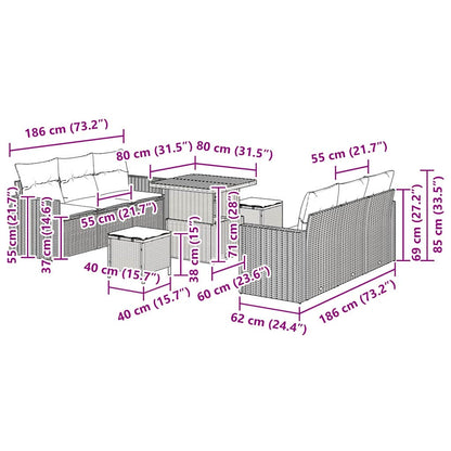 Tuin Sofa Set 9 pcs Grijs poly rattan
