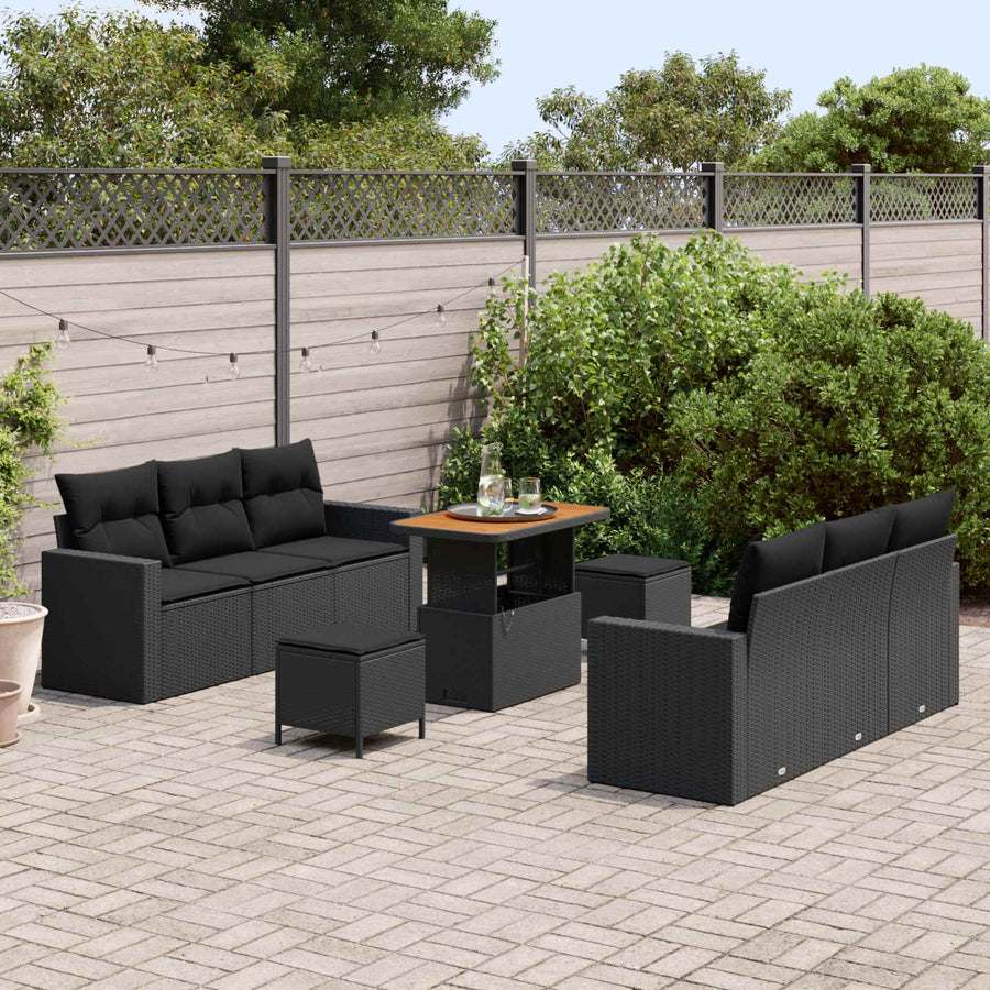 Tuin Sofa Set 9 pcs Zwart poly rattan