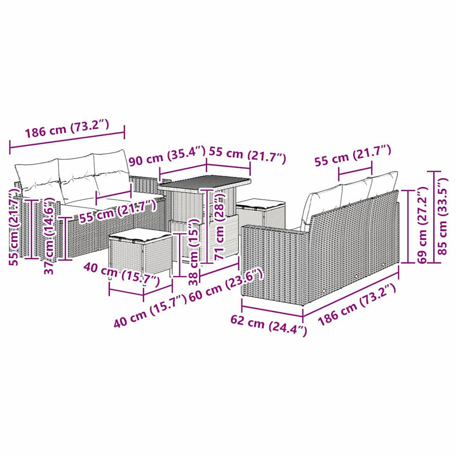 Tuin Sofa Set 9 pcs Zwart poly rattan