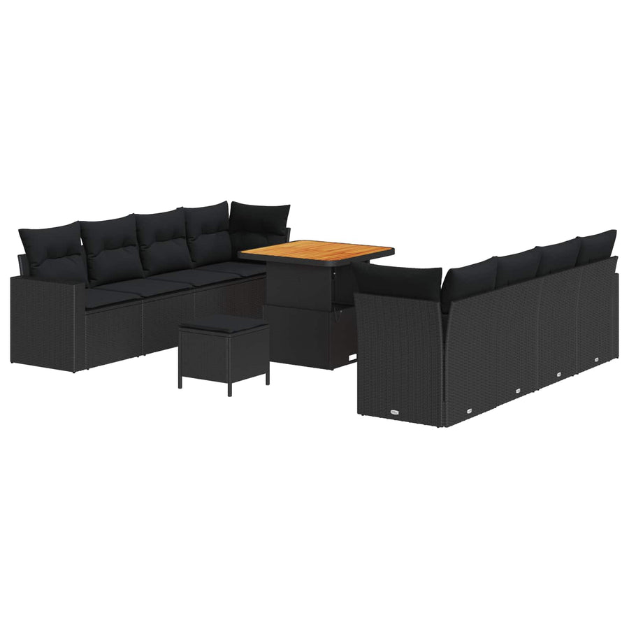 Tuinbankenset 11 pcs Zwart poly rattan