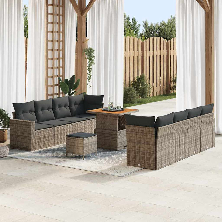 Tuinbankenset 11 pcs Grijs poly rattan