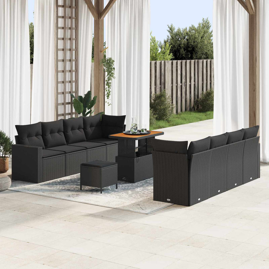 Tuinbankenset 11 pcs Zwart poly rattan