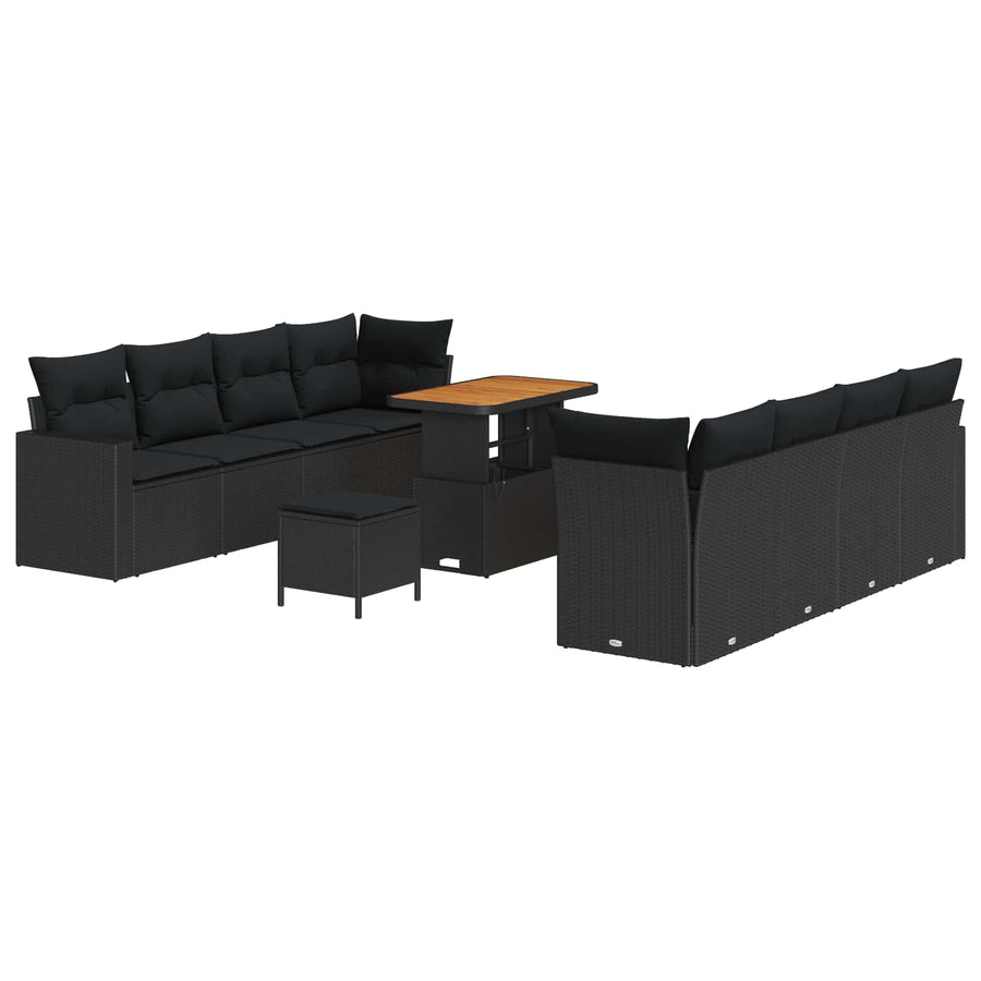 Tuinbankenset 11 pcs Zwart poly rattan