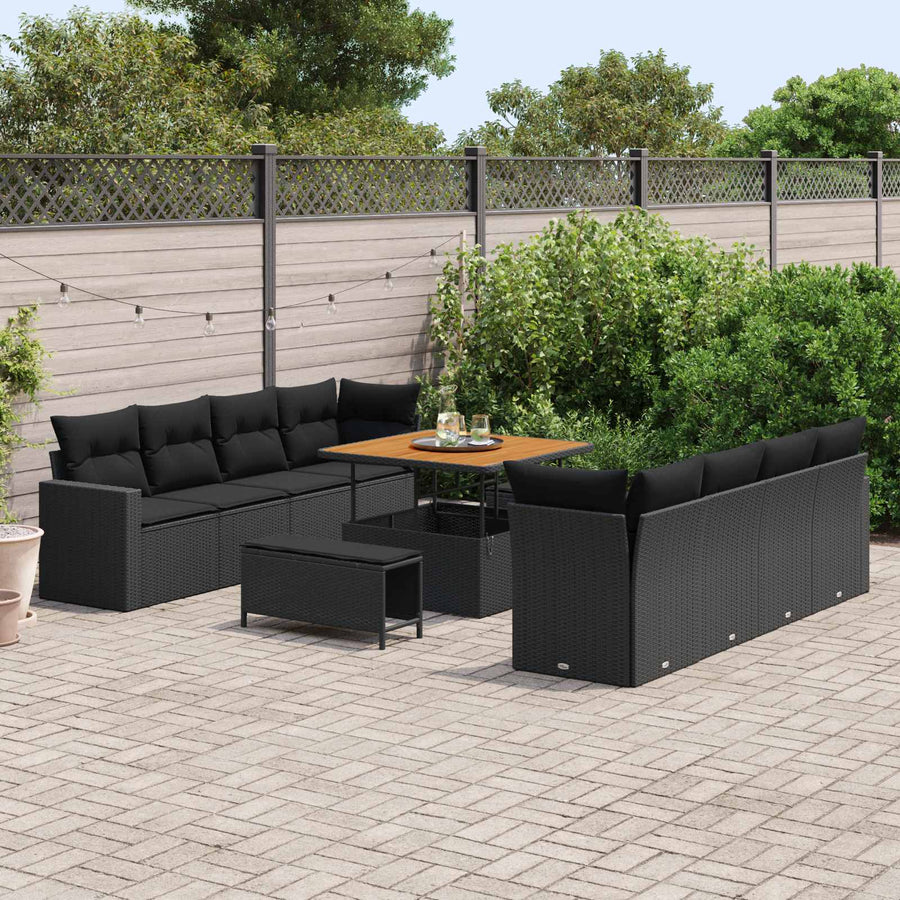 Tuinbankenset 11 pcs Zwart poly rattan