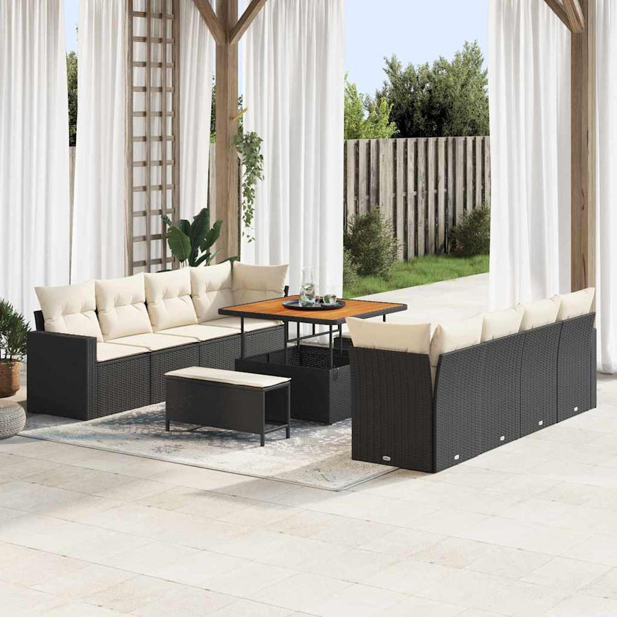 Tuinbankenset 11 pcs Zwart poly rattan
