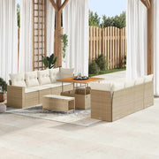 Tuinbankenset poly rattan acaciahout beige 11-delig