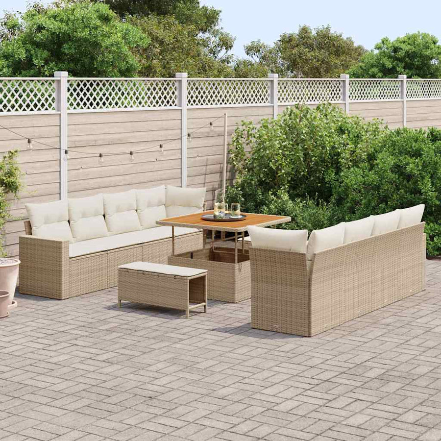Tuinbankenset 11 pcs Beige poly rattan