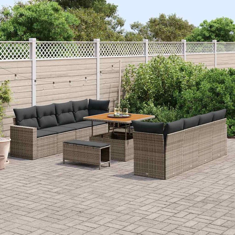 Tuinbankenset 11 pcs Grijs poly rattan