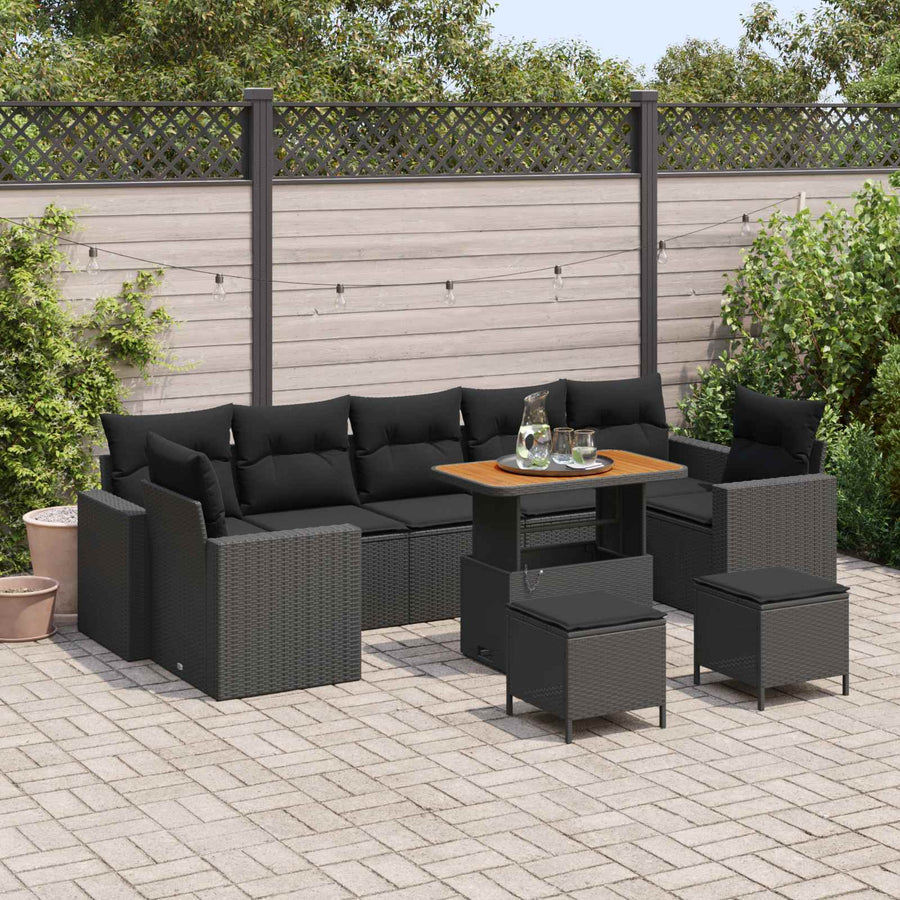 Tuinbankenset 10 pcs Zwart poly rattan