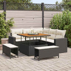 Tuinbankenset poly rattan acaciahout zwart 7 persoons