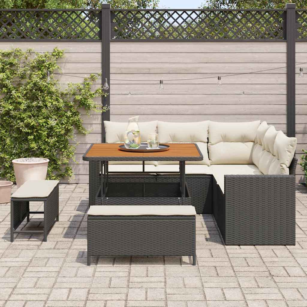 Tuinbankenset 8 pcs Zwart poly rattan