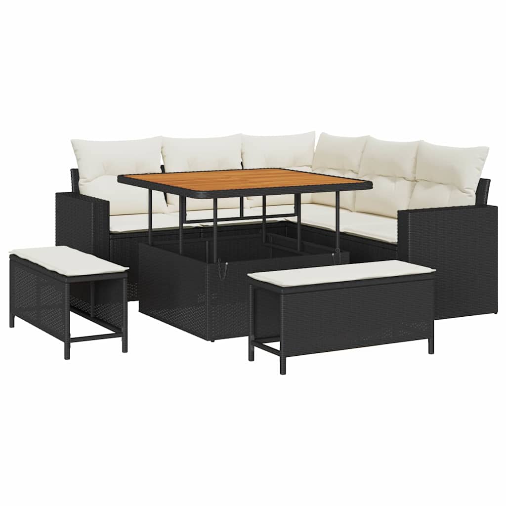 Tuinbankenset 8 pcs Zwart poly rattan
