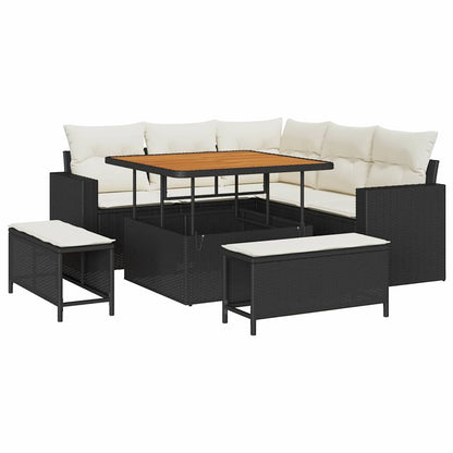Tuinbankenset 8 pcs Zwart poly rattan