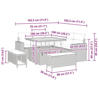 Tuinbankenset 8 pcs Zwart poly rattan