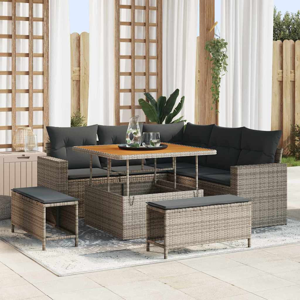 Tuinbankenset 8 st Grijs poly rattan