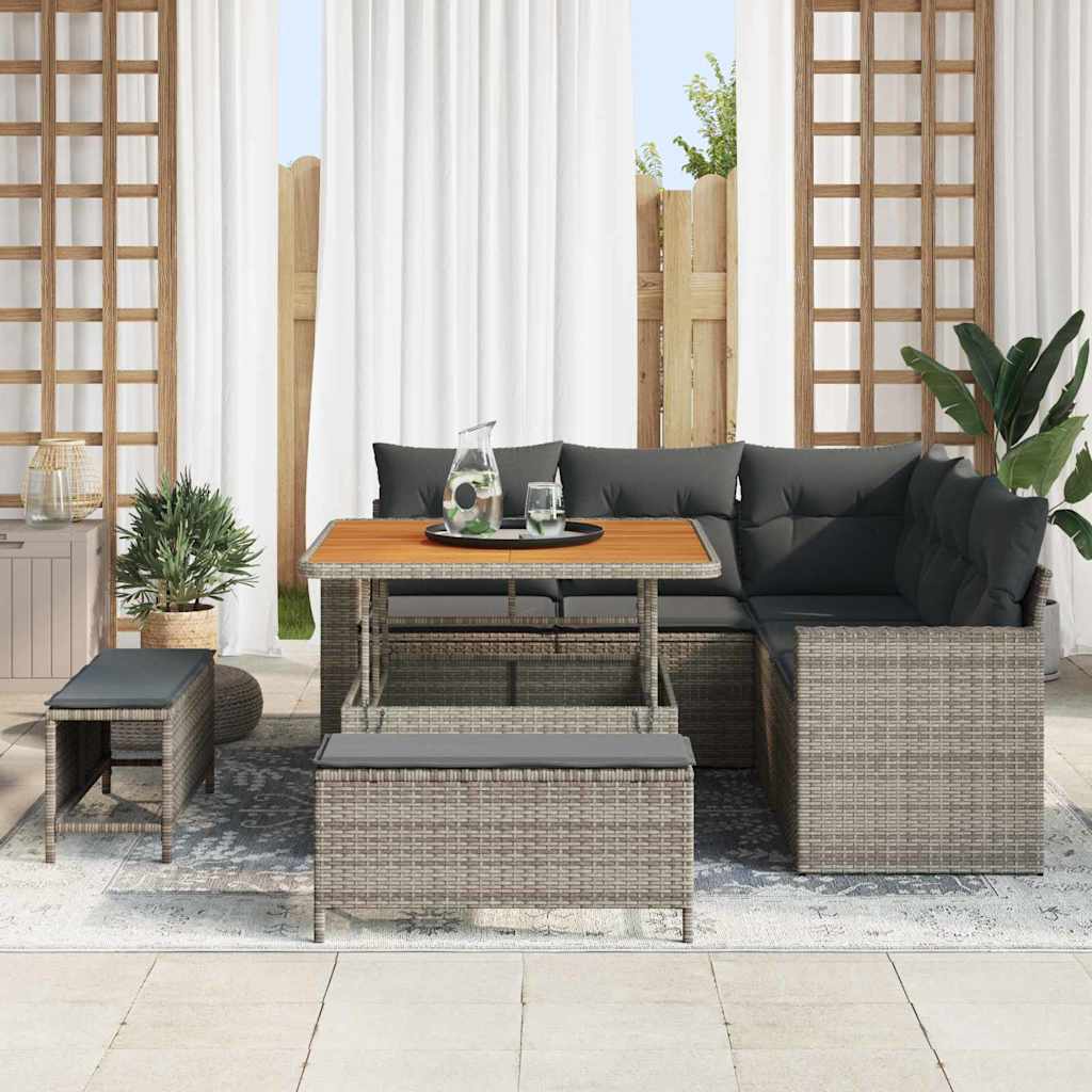 Tuinbankenset 8 st Grijs poly rattan