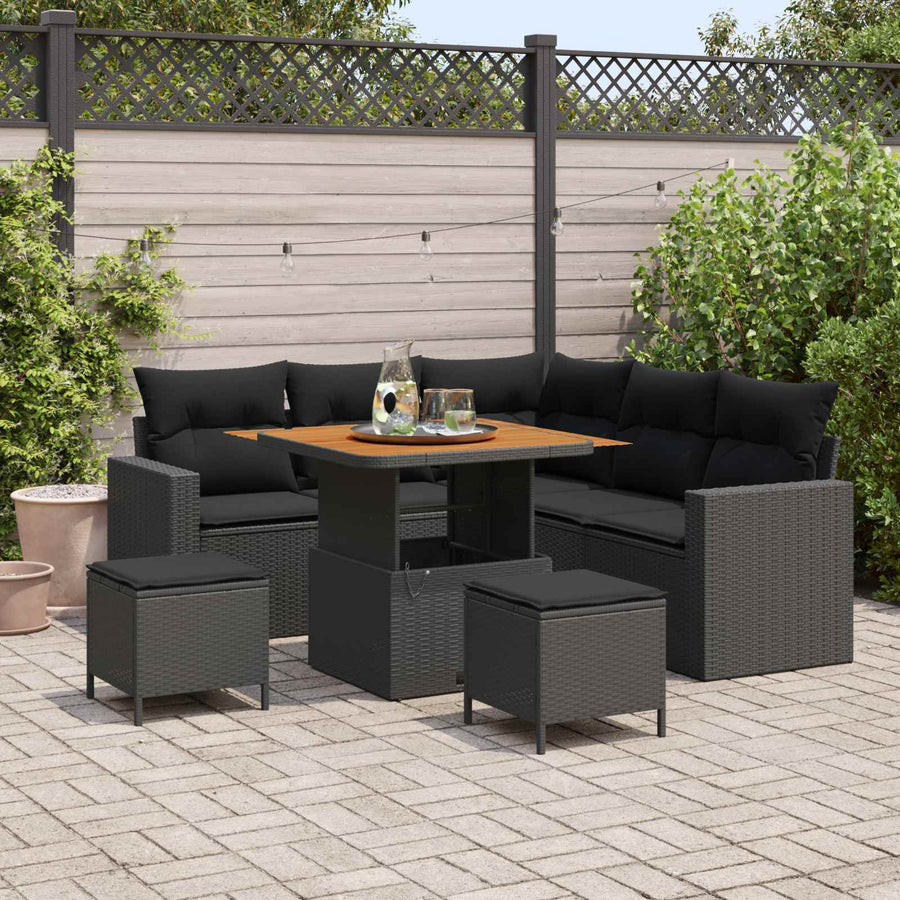 Tuinbankenset 8 pcs Zwart poly rattan