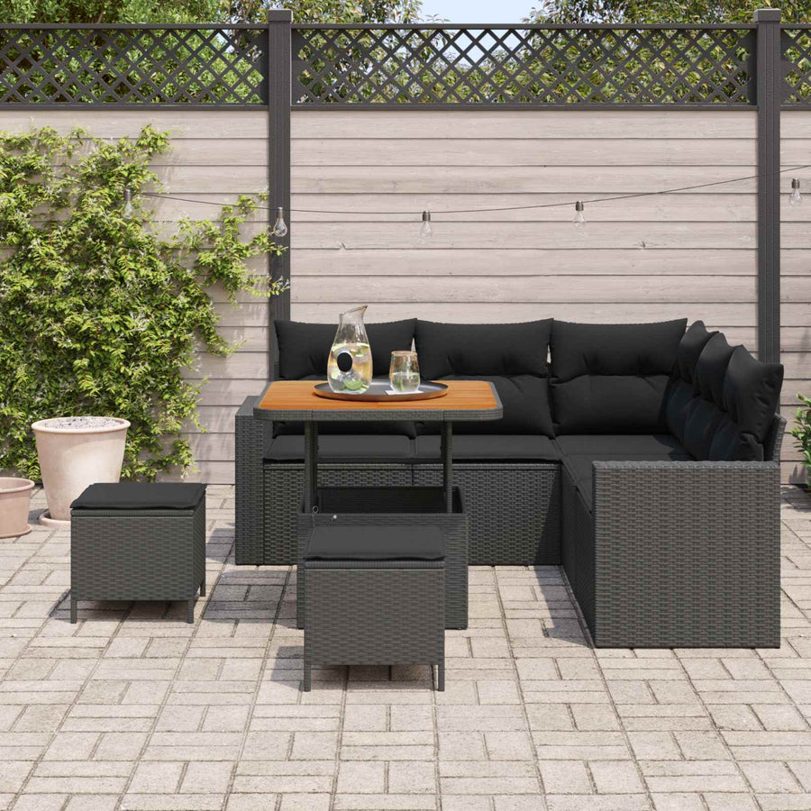 Tuinbankenset 8 pcs Zwart poly rattan