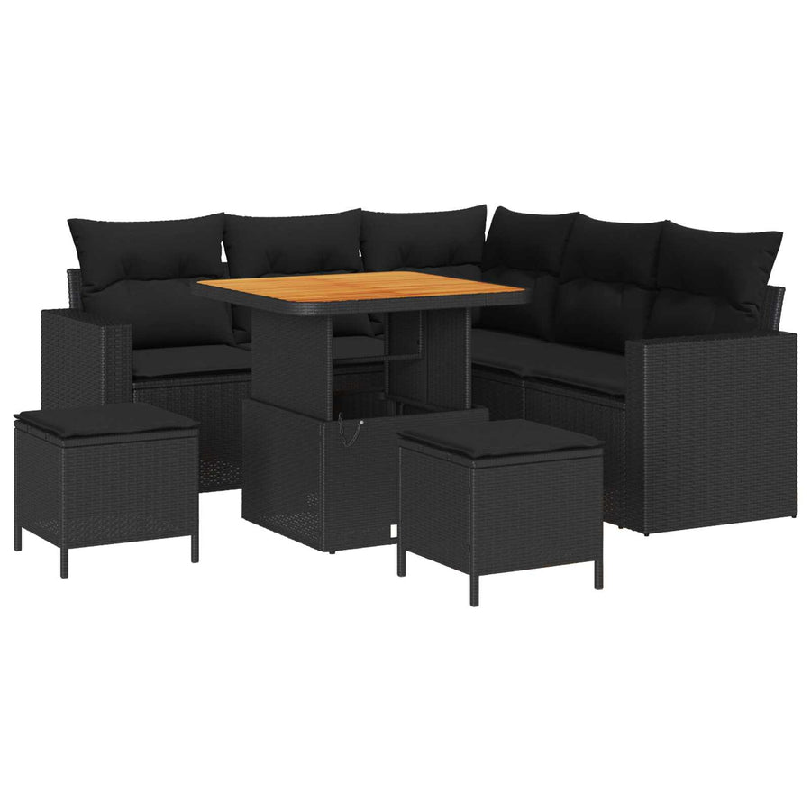 Tuinbankenset 8 pcs Zwart poly rattan