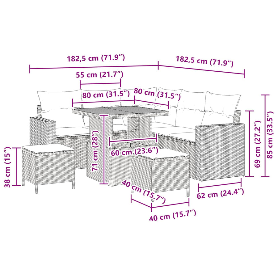 Tuinbankenset 8 pcs Zwart poly rattan