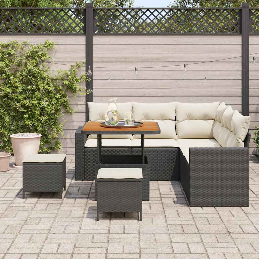 Tuinbankenset 8 pcs Zwart poly rattan
