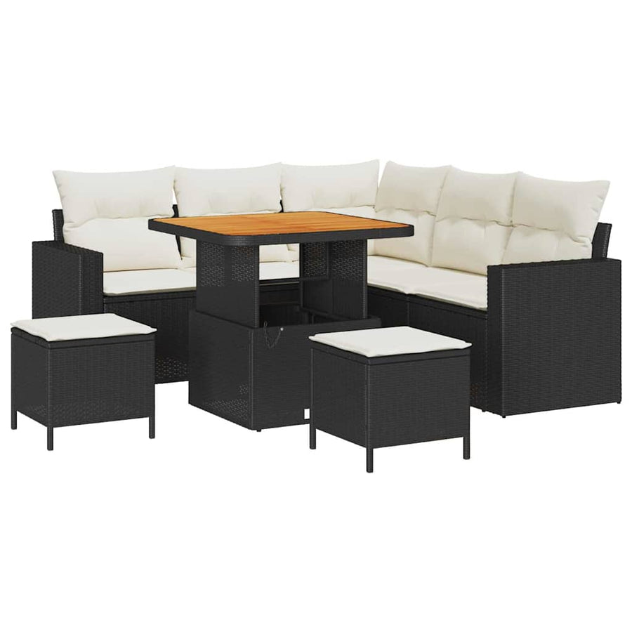 Tuinbankenset 8 pcs Zwart poly rattan