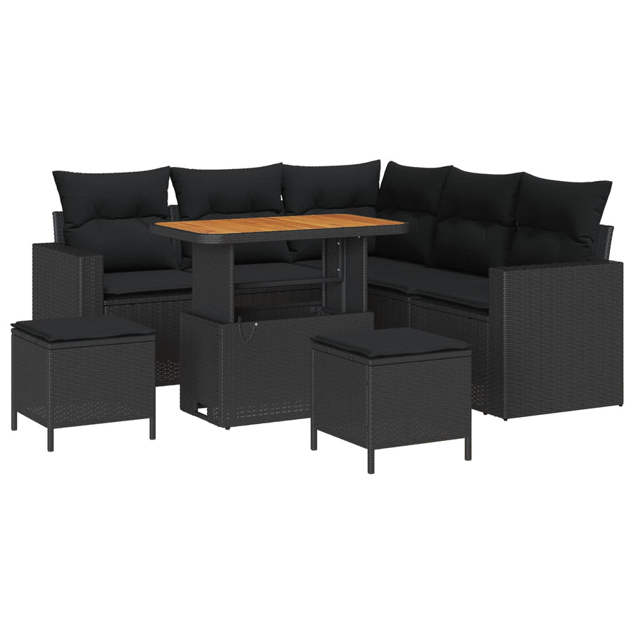 Tuinbankenset 8 pcs Zwart poly rattan