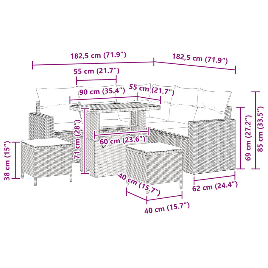 Tuinbankenset 8 pcs Zwart poly rattan