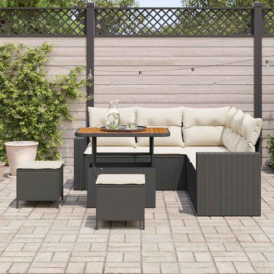 Tuinbankenset 8 pcs Zwart poly rattan