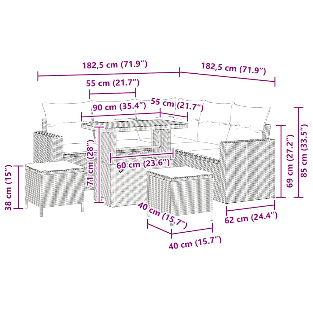 Tuinbankenset 8 pcs Zwart poly rattan