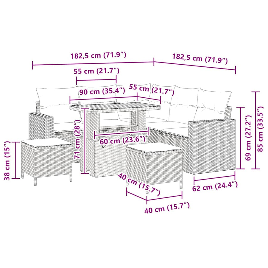 Tuinbankenset 8 pcs Zwart poly rattan