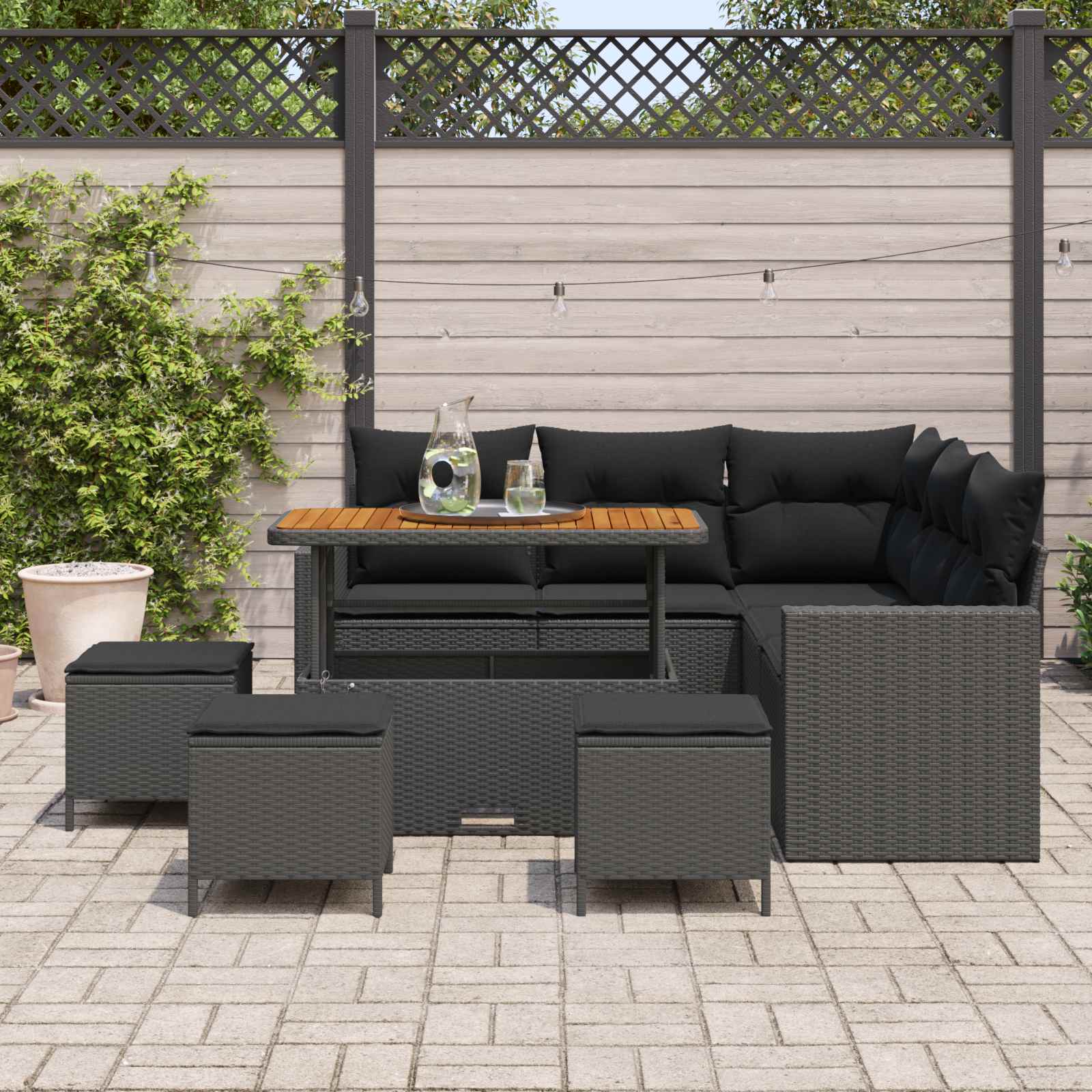 Tuinbankenset 9 pcs Zwart poly rattan