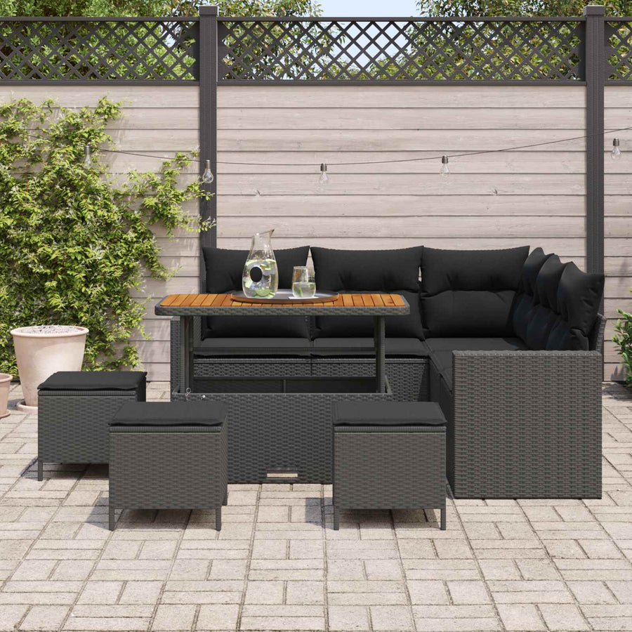 Tuinbankenset 9 pcs Zwart poly rattan