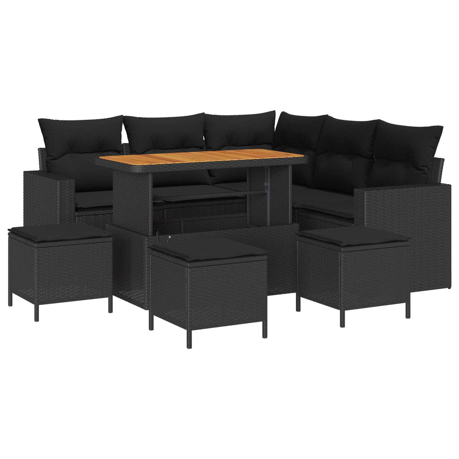 Tuinbankenset 9 pcs Zwart poly rattan