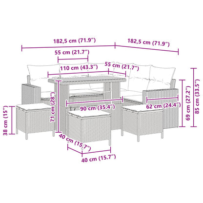 Tuinbankenset 9 pcs Zwart poly rattan