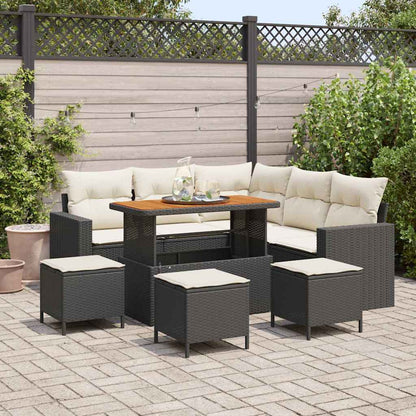 Tuinbankenset 9 pcs Zwart poly rattan