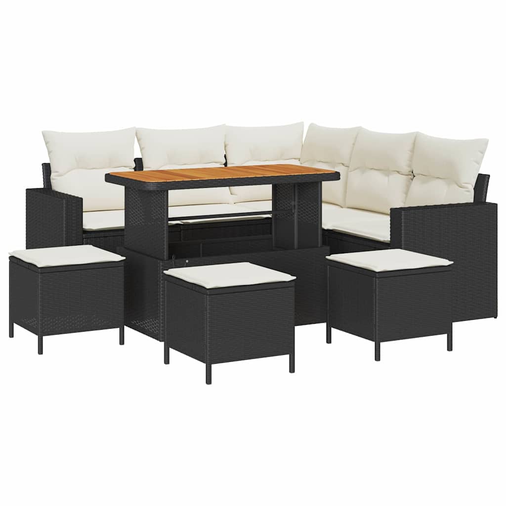 Tuinbankenset 9 pcs Zwart poly rattan