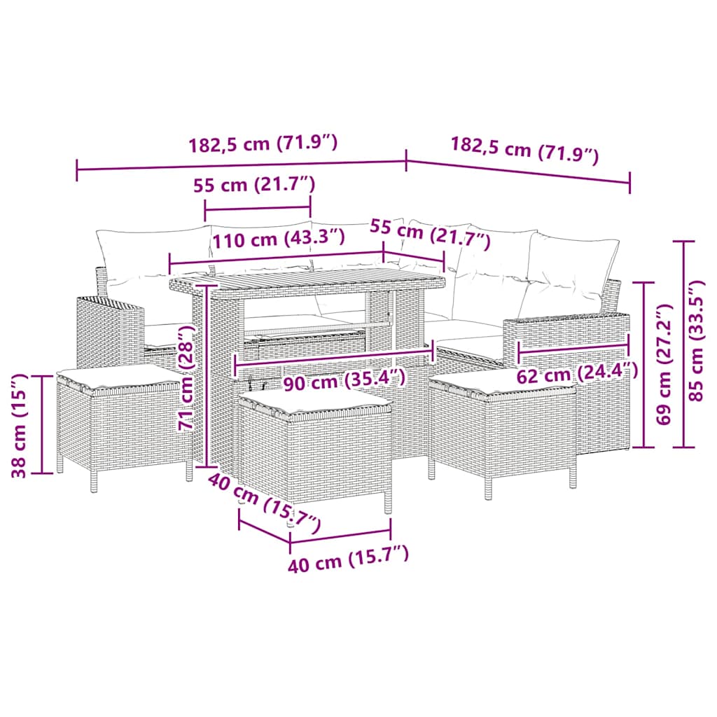 Tuinbankenset 9 pcs Zwart poly rattan