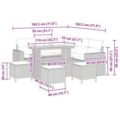 Tuinbankenset 9 pcs Zwart poly rattan