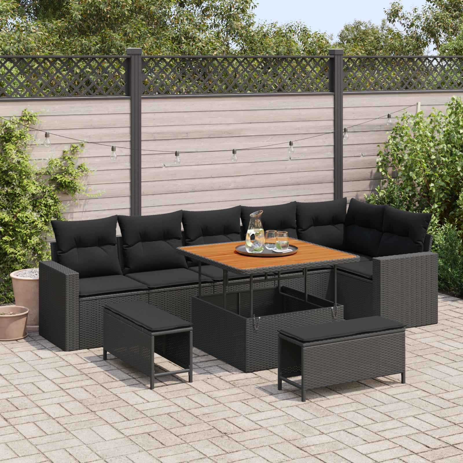 Tuinbankenset 9 pcs Zwart poly rattan