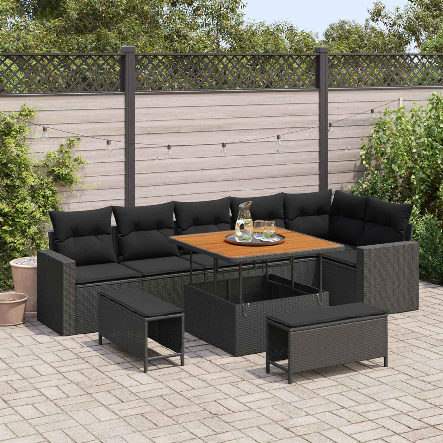 Tuinbankenset 9 pcs Zwart poly rattan