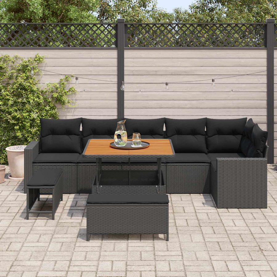 Tuinbankenset 9 pcs Zwart poly rattan