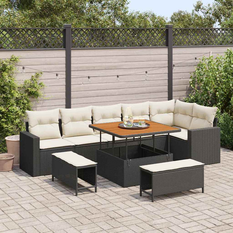 Tuinbankenset 9 pcs Zwart poly rattan