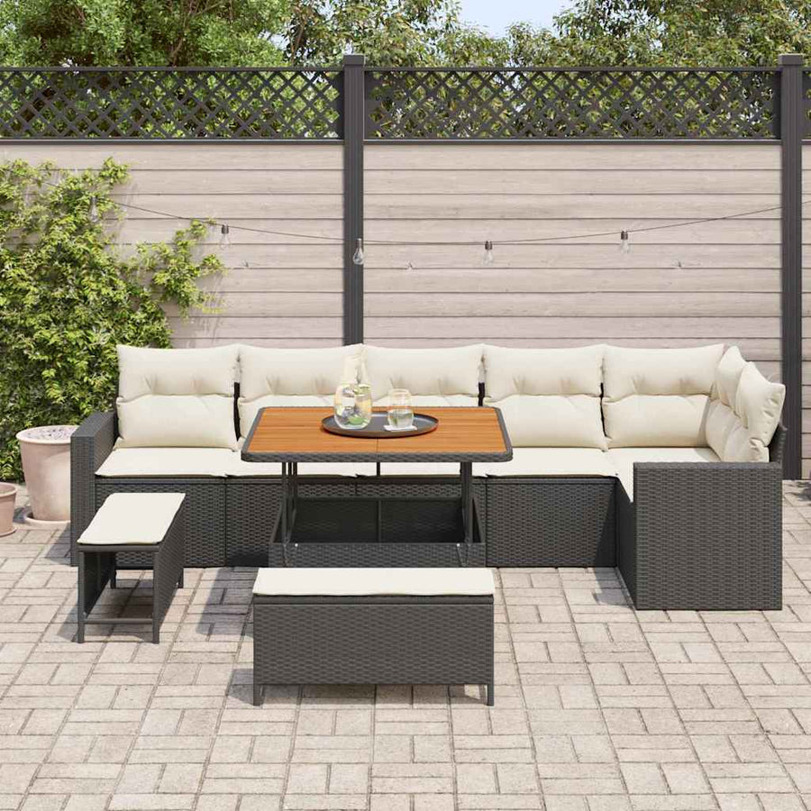 Tuinbankenset 9 pcs Zwart poly rattan