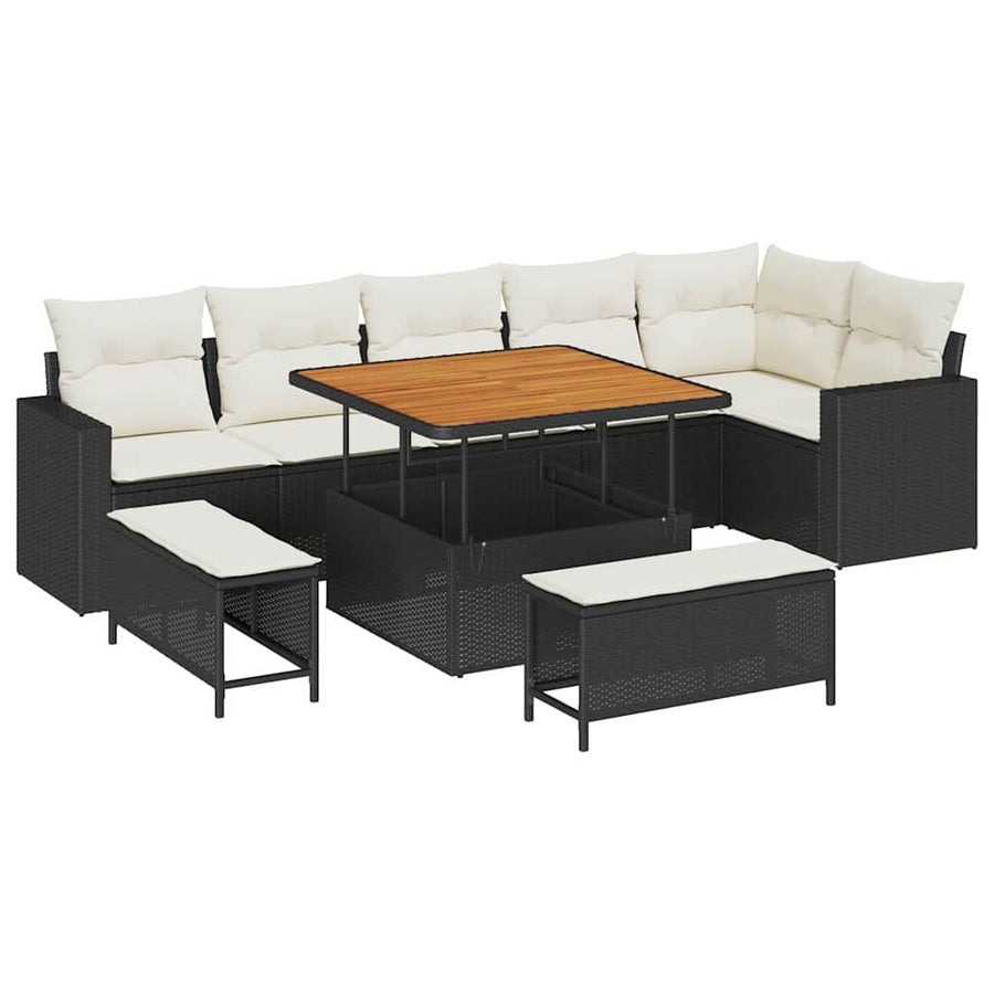 Tuinbankenset 9 pcs Zwart poly rattan