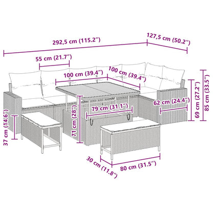 Tuinbankenset 9 pcs Grijs poly rattan