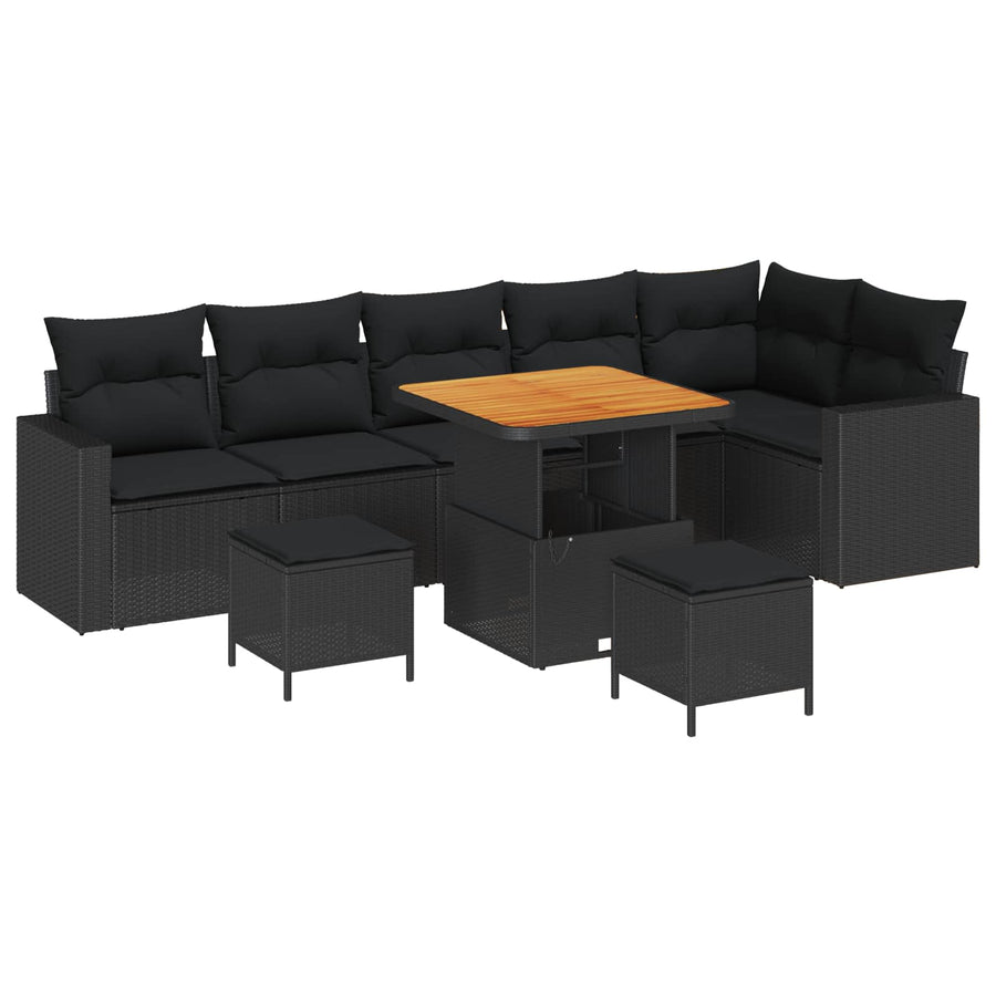 Tuinbankenset 9 pcs Zwart poly rattan