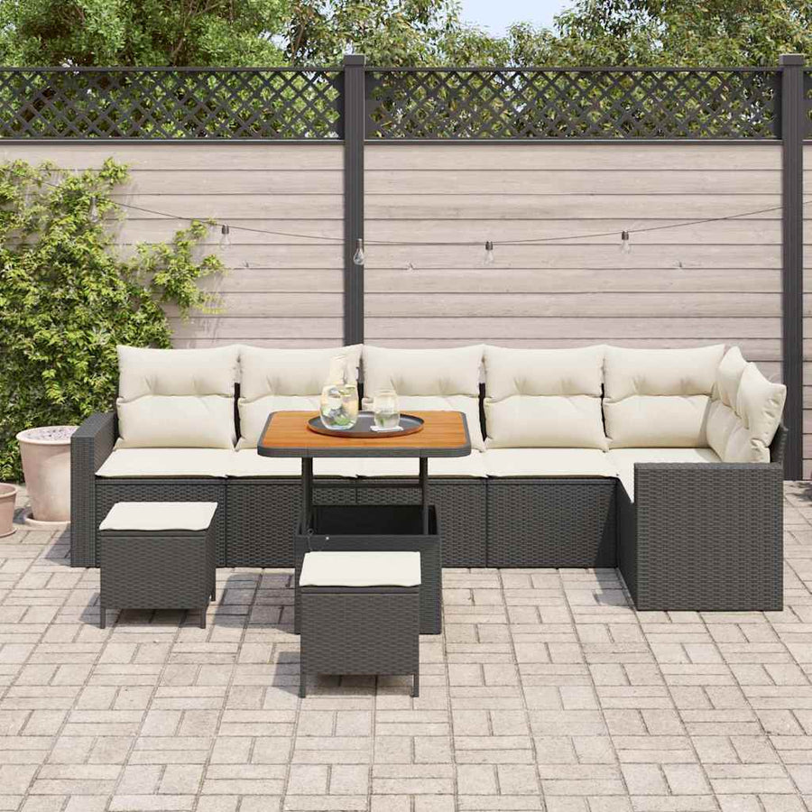 Tuinbankenset 9 pcs Zwart poly rattan