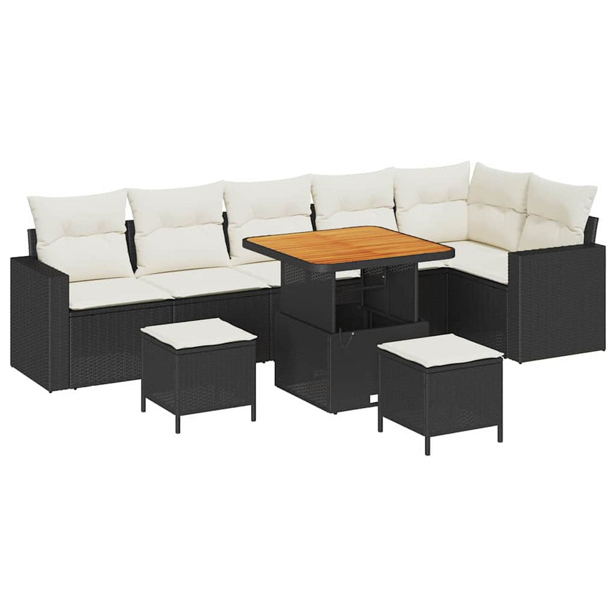 Tuinbankenset 9 pcs Zwart poly rattan
