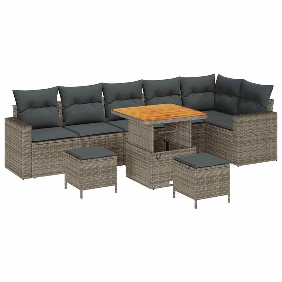 Tuinbankenset 9 pcs Grijs poly rattan